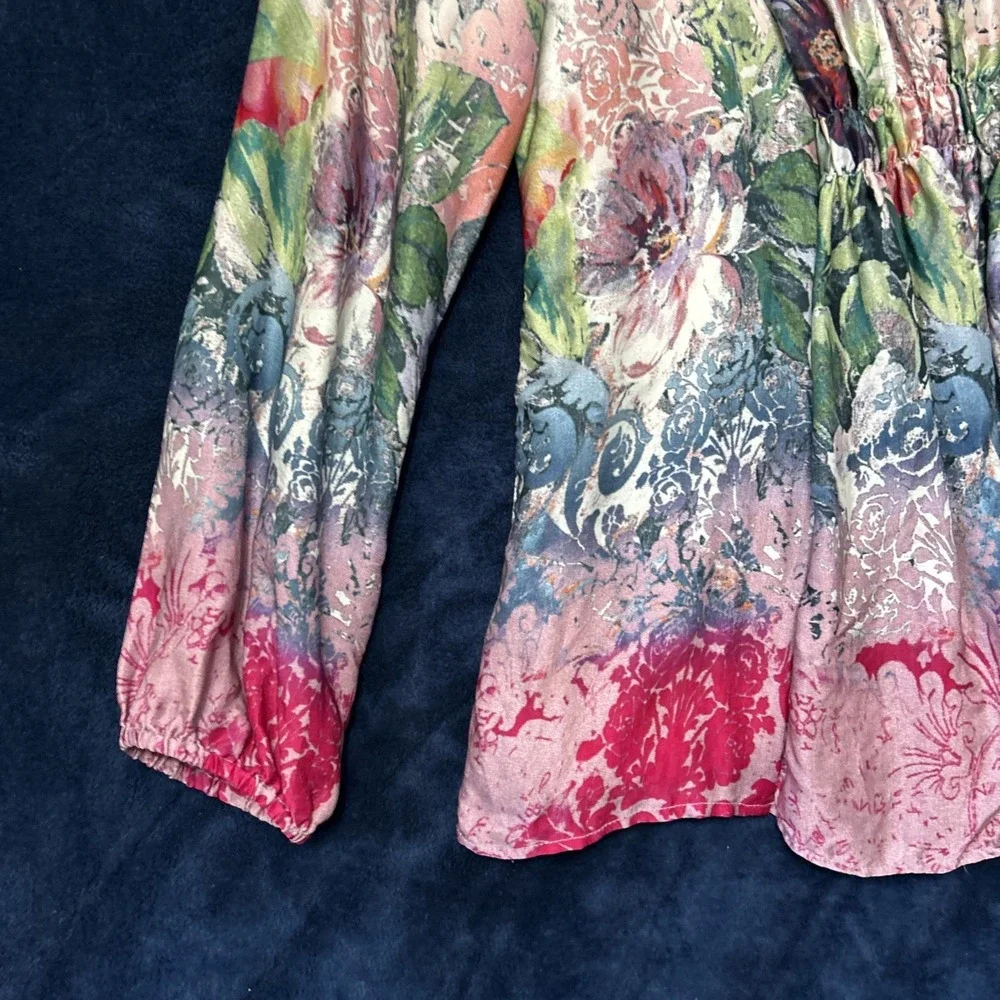 Sundance Womens Silk Top Size S Peasant Artsy‎ Print Floral Luxury Maximalist